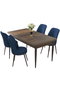 Hanah Home Juego Mesa y Sillas Comedor 5 Piezas Barroco Azul Marino Aglomerado Melamina Patas Metal Tela Jerry Tapizada